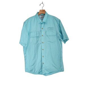 Izod Surfcaster Shirt Vented Fishing Outdoors Button Up Turquoise Mens Medium